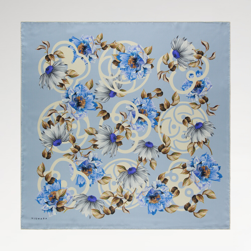 Sciarpa quadrata in twill di seta con motivo Pure Grace blu