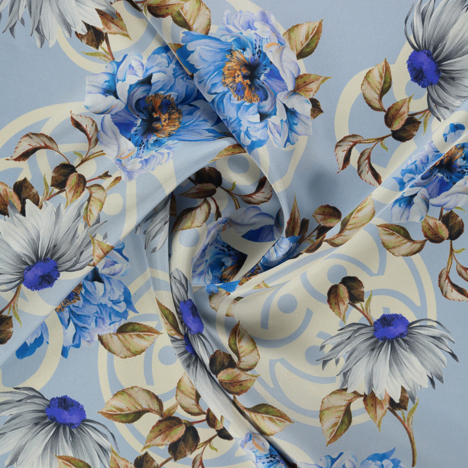 Sciarpa quadrata in twill di seta con motivo Pure Grace blu - 2
