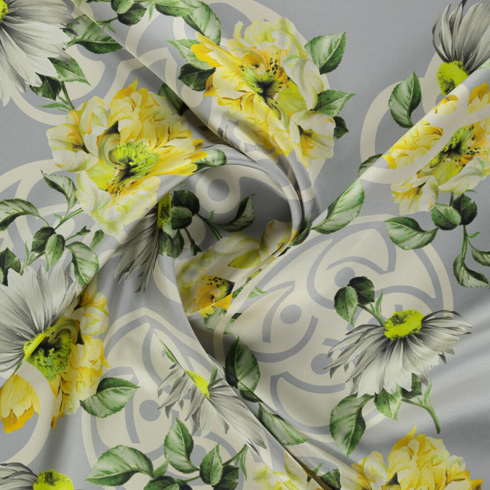 Sciarpa quadrata in twill di seta con motivo Pure Grace grigio - Vismara