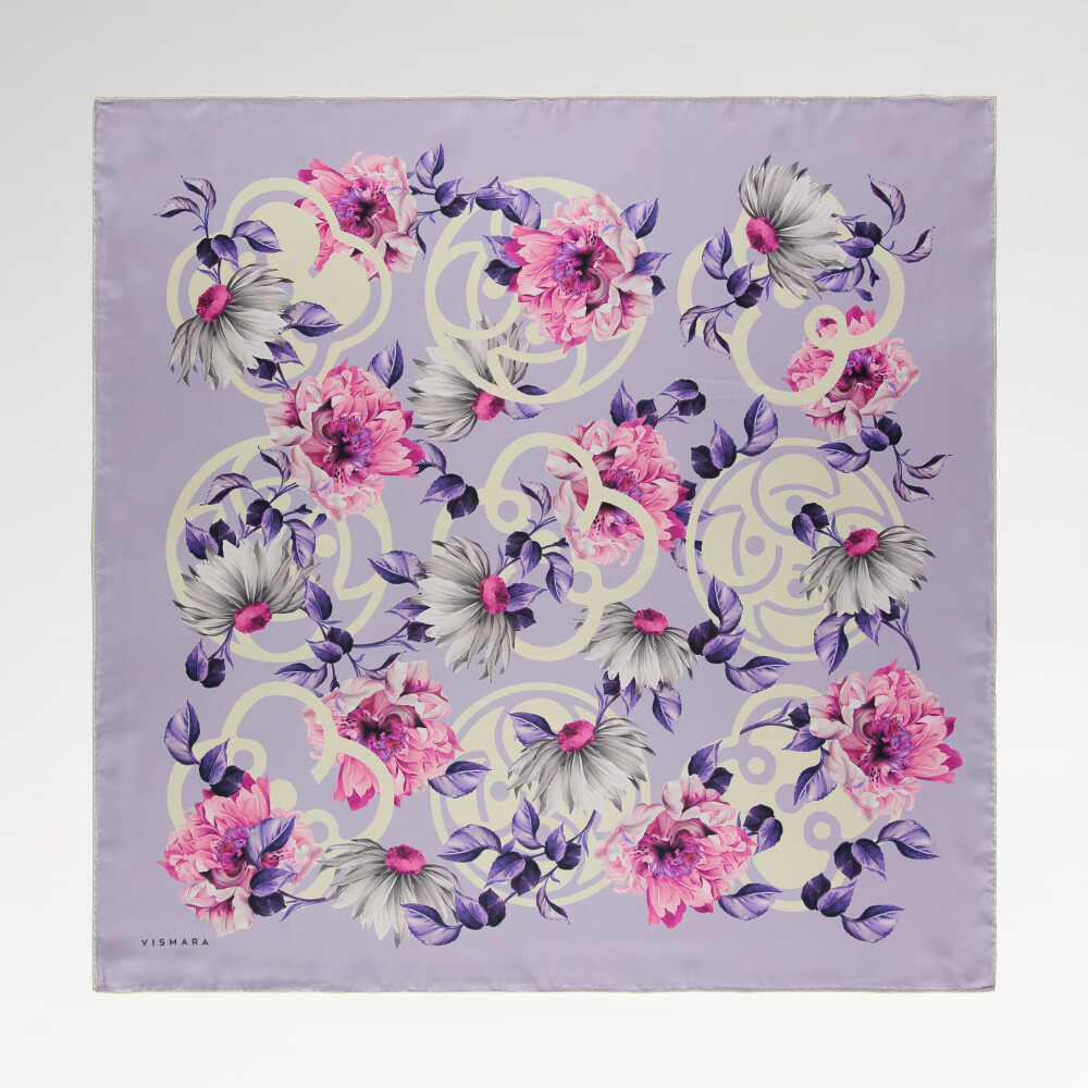 Sciarpa quadrata in twill di seta con motivo Pure Grace lilla
