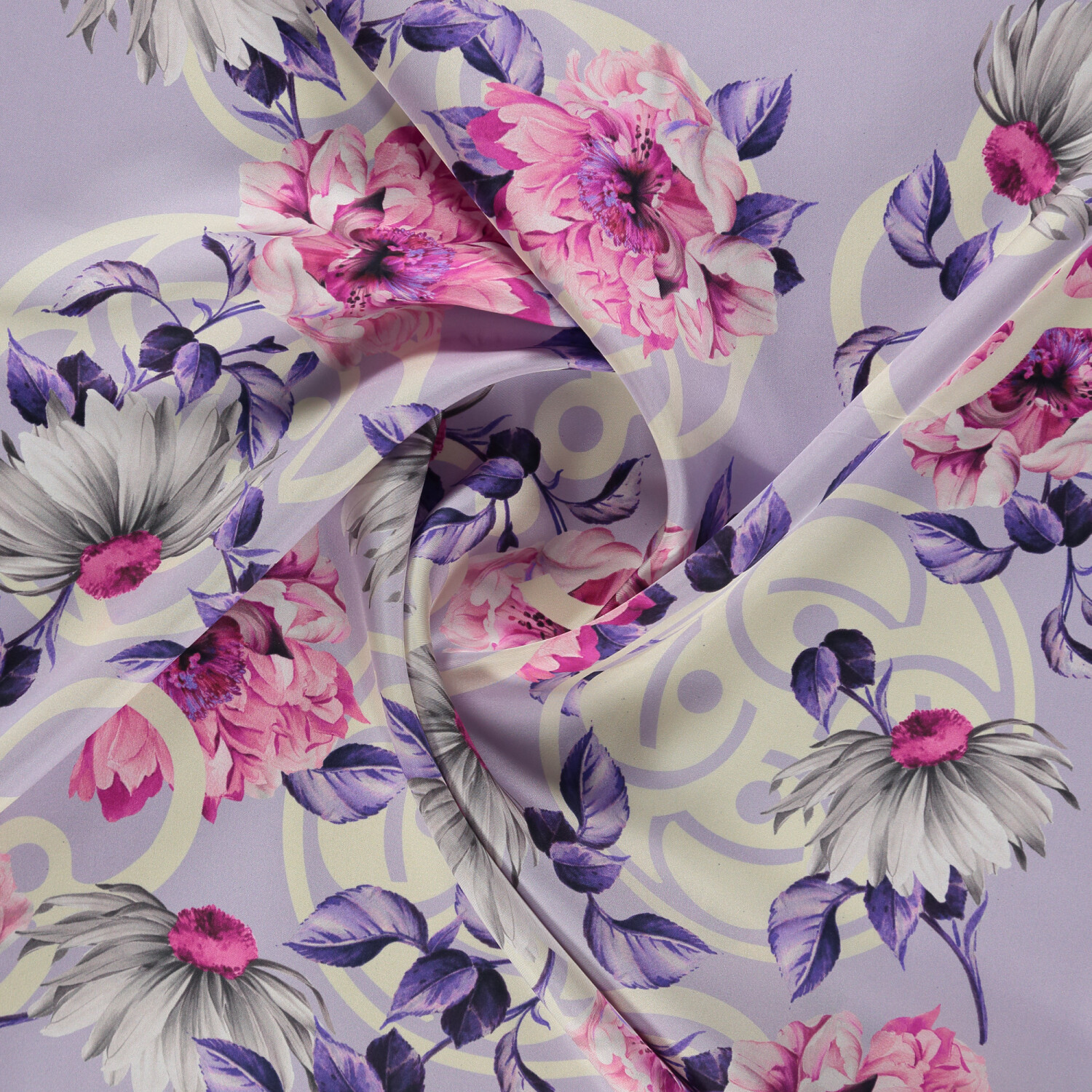 Sciarpa quadrata in twill di seta con motivo Pure Grace lilla - 2
