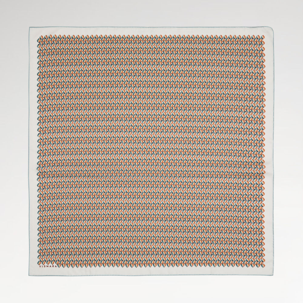 Sciarpa quadrata in twill di seta con motivo retrò a prisma bianco