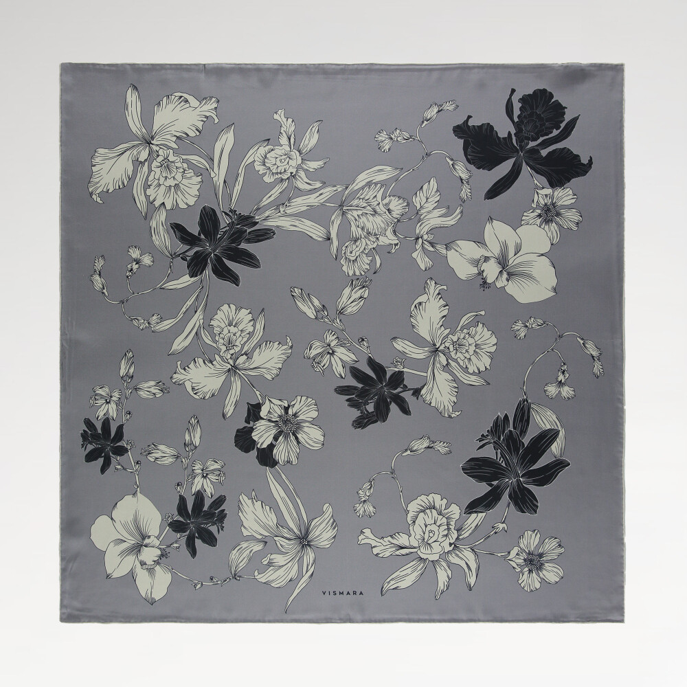 Sciarpa quadrata in twill di seta con motivo Stilltone grigio