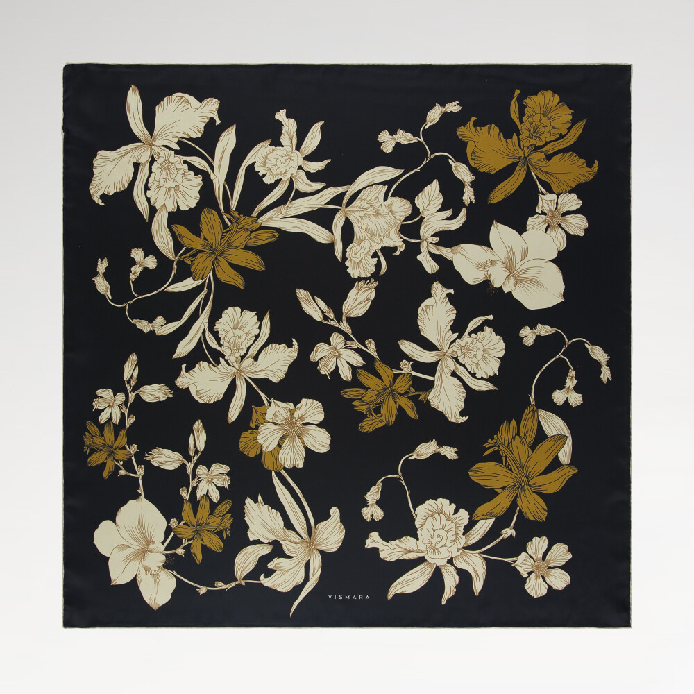 Sciarpa quadrata in twill di seta con motivo Stilltone nero