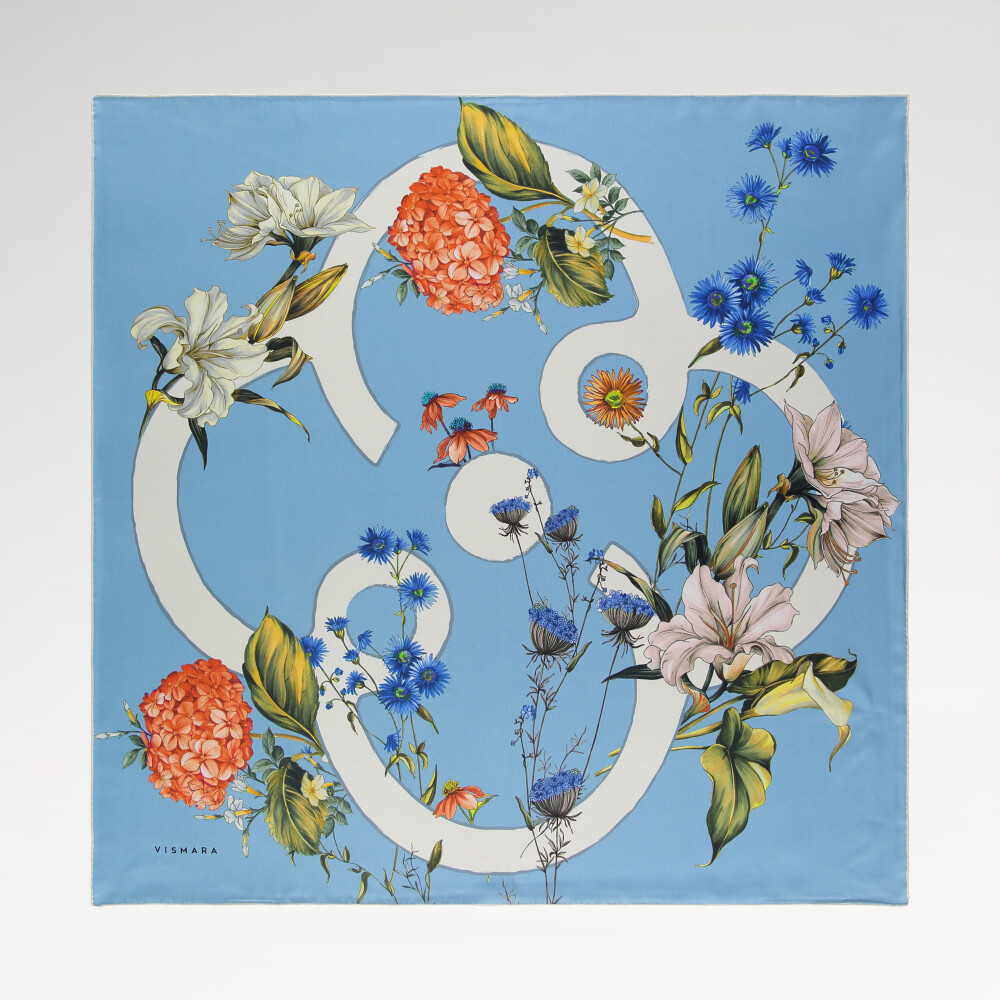 Sciarpa quadrata in twill di seta con motivo Virelle blu