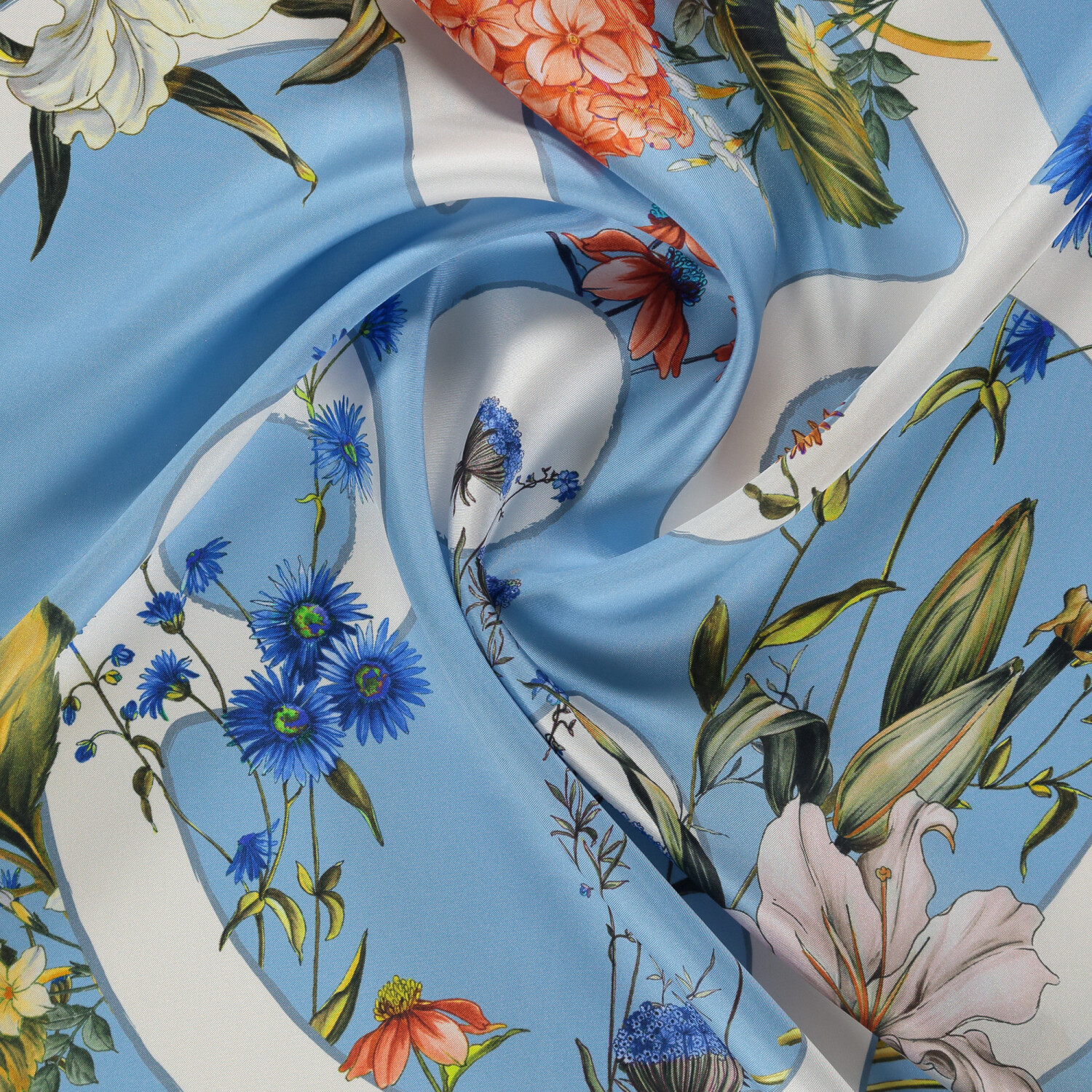 Sciarpa quadrata in twill di seta con motivo Virelle blu - 2