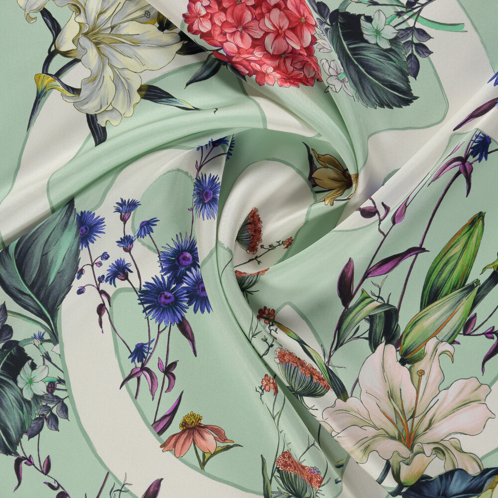 Sciarpa quadrata in twill di seta con motivo Virelle color menta - Vismara