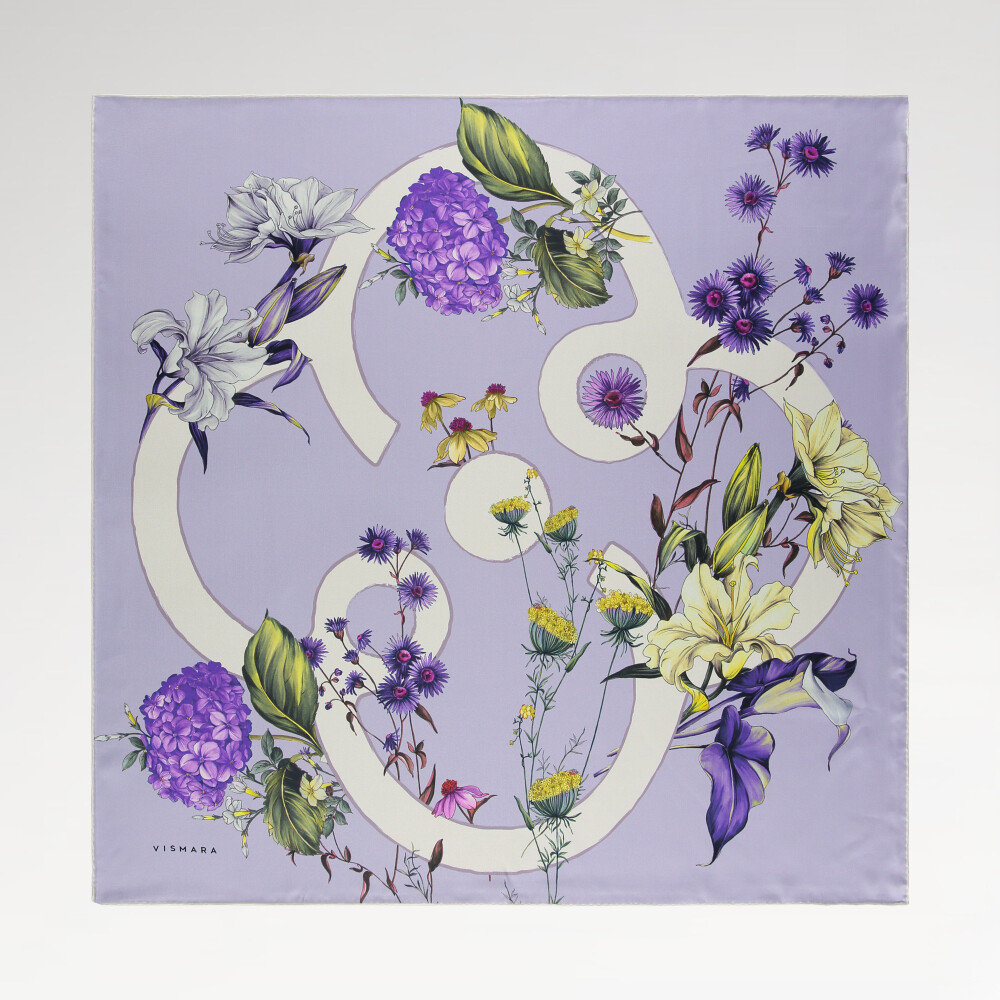 Sciarpa quadrata in twill di seta con motivo Virelle lilla