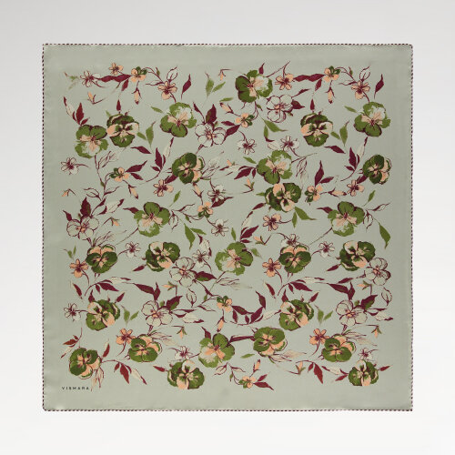 Silk Square Scarf with Green Wildflower Pattern