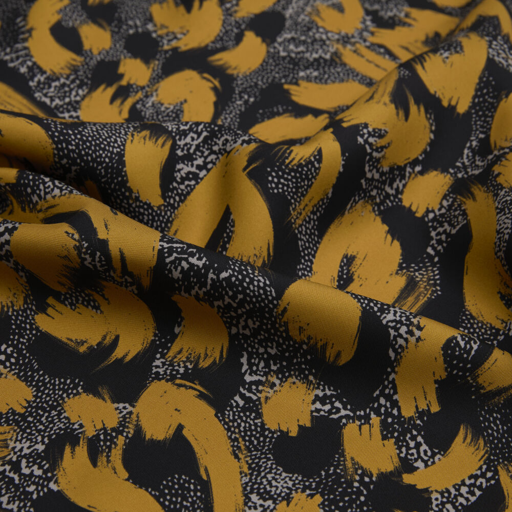 Siyah Gold Leopar Desenli Twill İpek Eşarp - Vismara