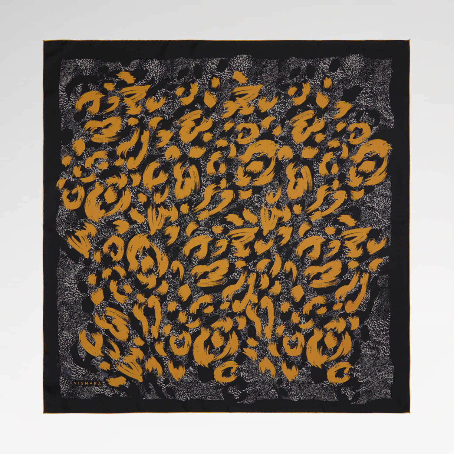 Siyah Gold Leopar Desenli Twill İpek Eşarp - 1