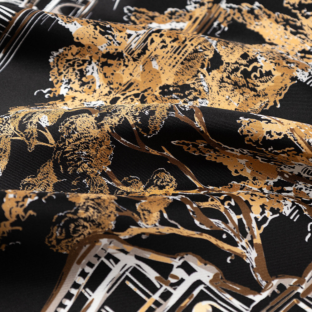 Siyah Gold Roma Eterna Desenli İpek Eşarp - 2