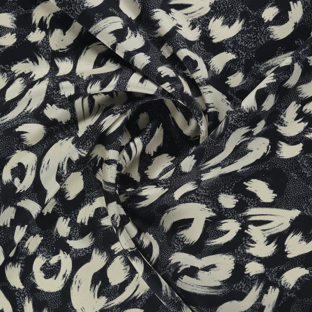 Siyah Leopar Desenli Twill İpek Eşarp - Vismara