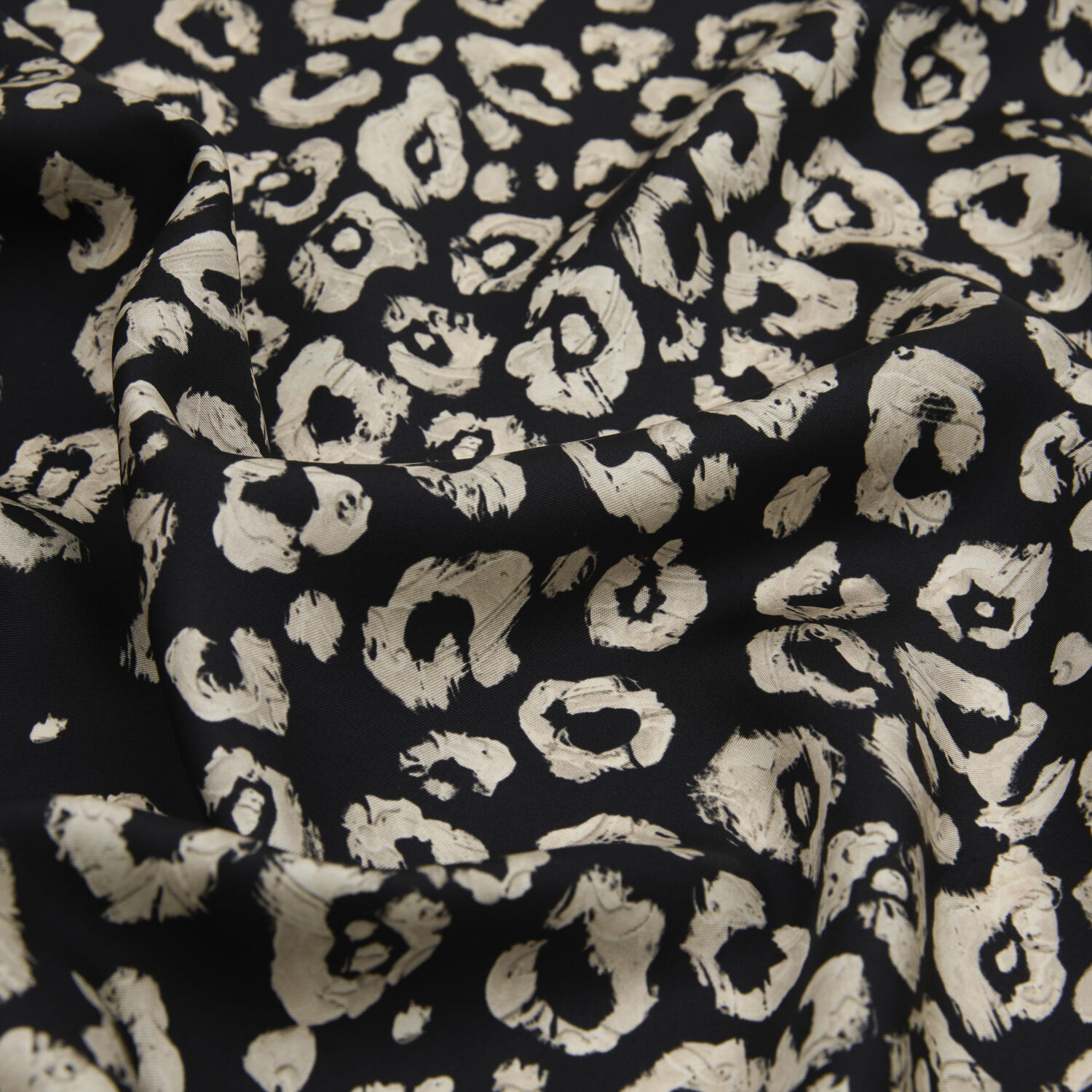 Siyah Modern Leopar Doku Desenli Twill İpek Eşarp - 2