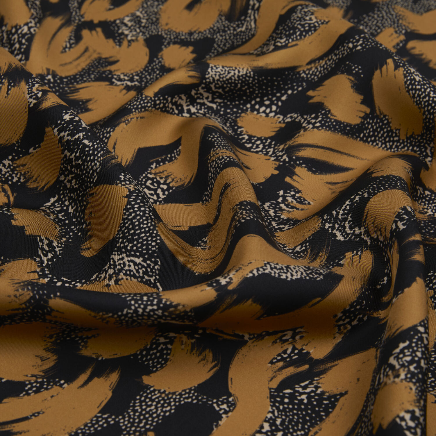 Siyah Turuncu Leopar Desenli Twill İpek Eşarp - 2