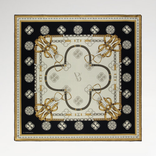 Siyah Vismara Monogram Zincir Desenli İpek Eşarp