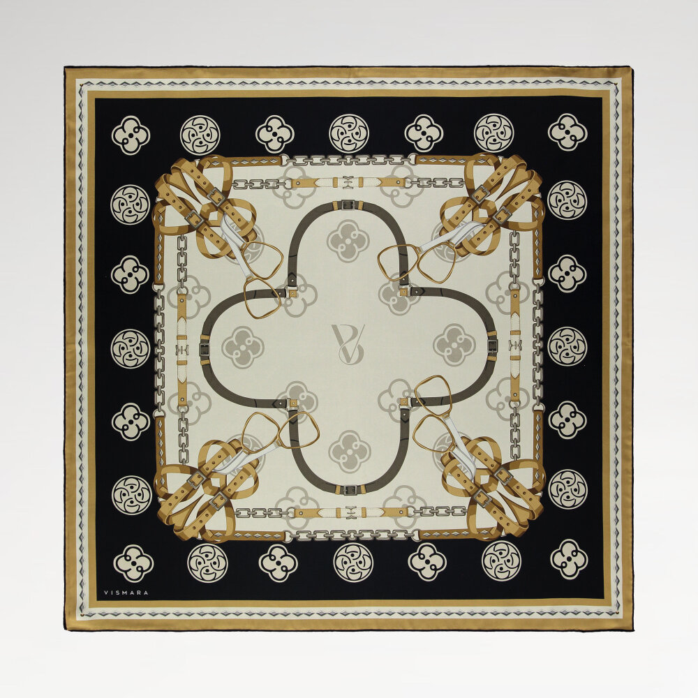 Siyah Vismara Monogram Zincir Desenli İpek Eşarp - 1