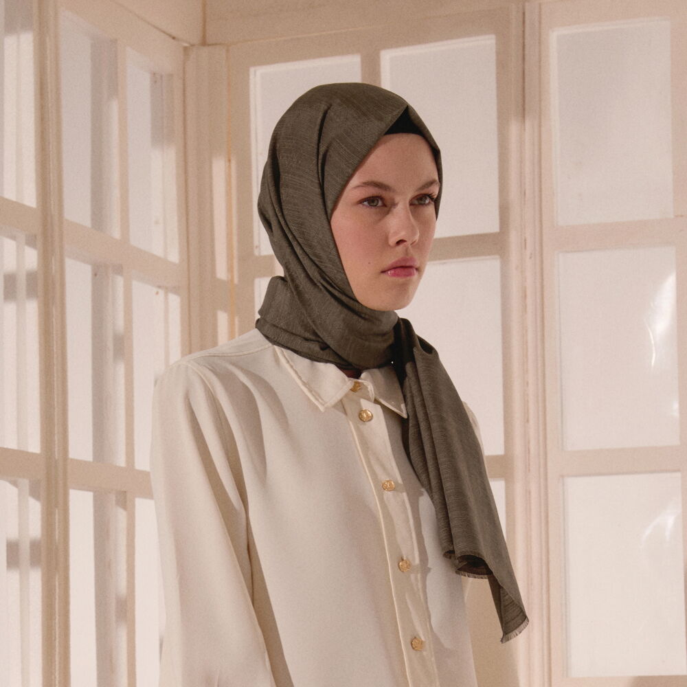 Smoke Monogram Pattern V Jacquard Cotton Silk Scarf - Vismara