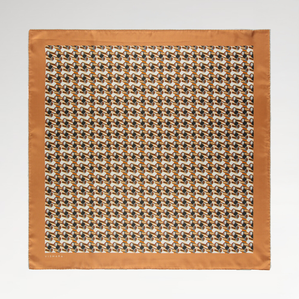 Somon Geometrik Retro Desen Twill İpek Eşarp