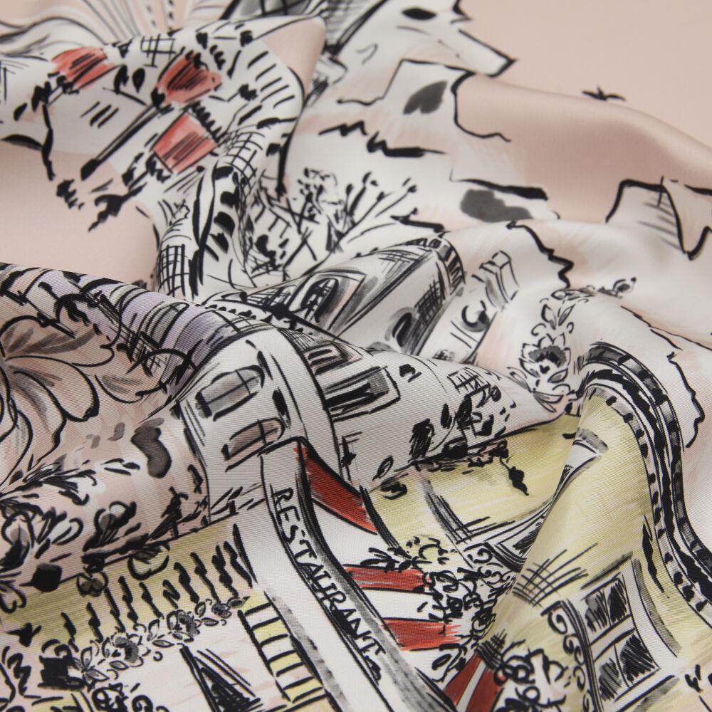 Somon Parisien Desenli Twill İpek Eşarp - Vismara