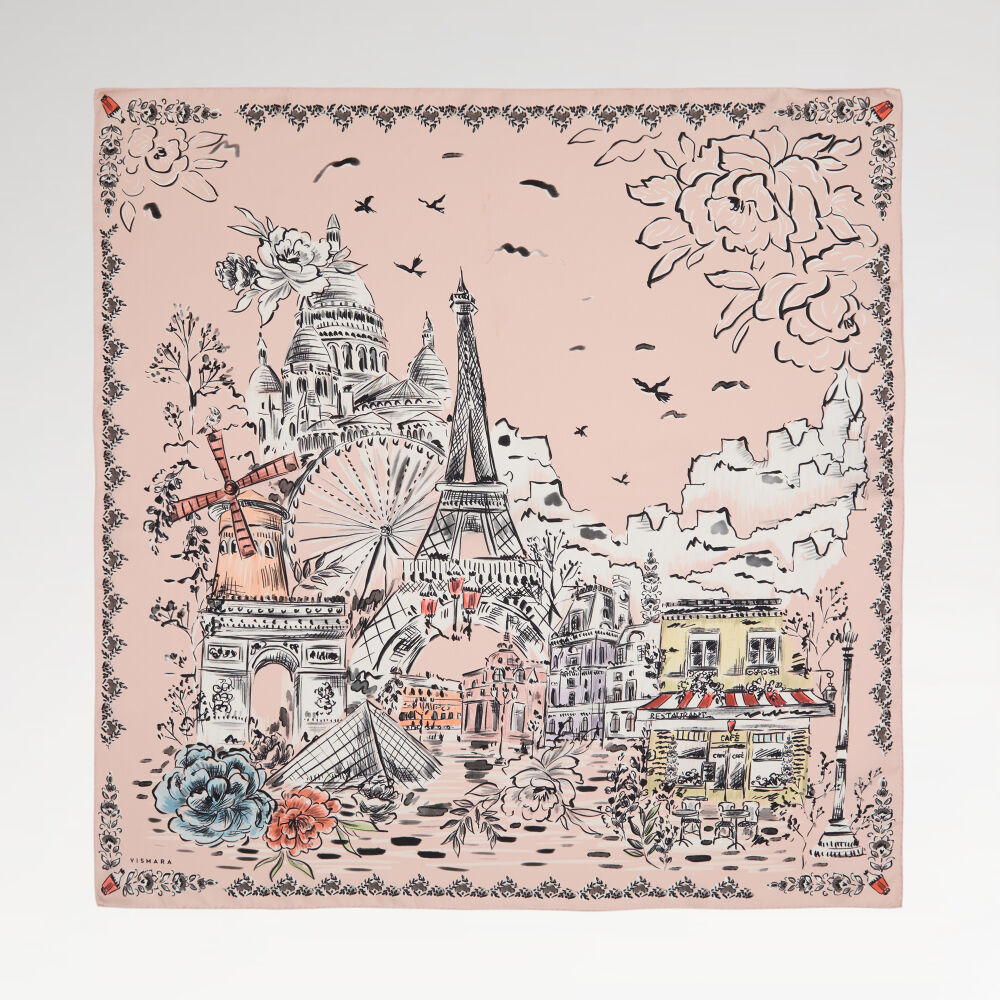 Somon Parisien Desenli Twill İpek Eşarp