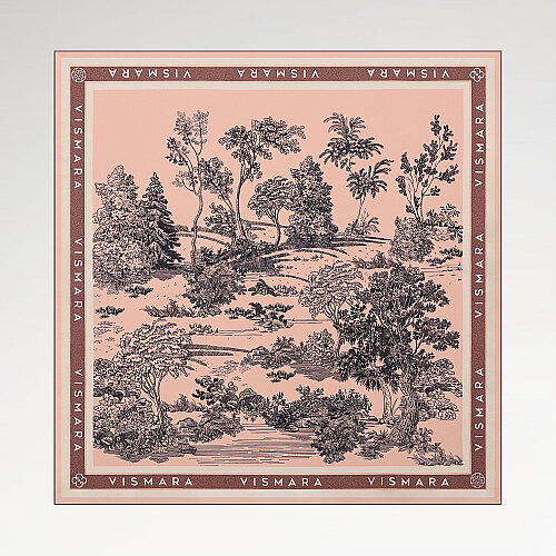 Somon Toile Bahçe Desenli Twill İpek Eşarp