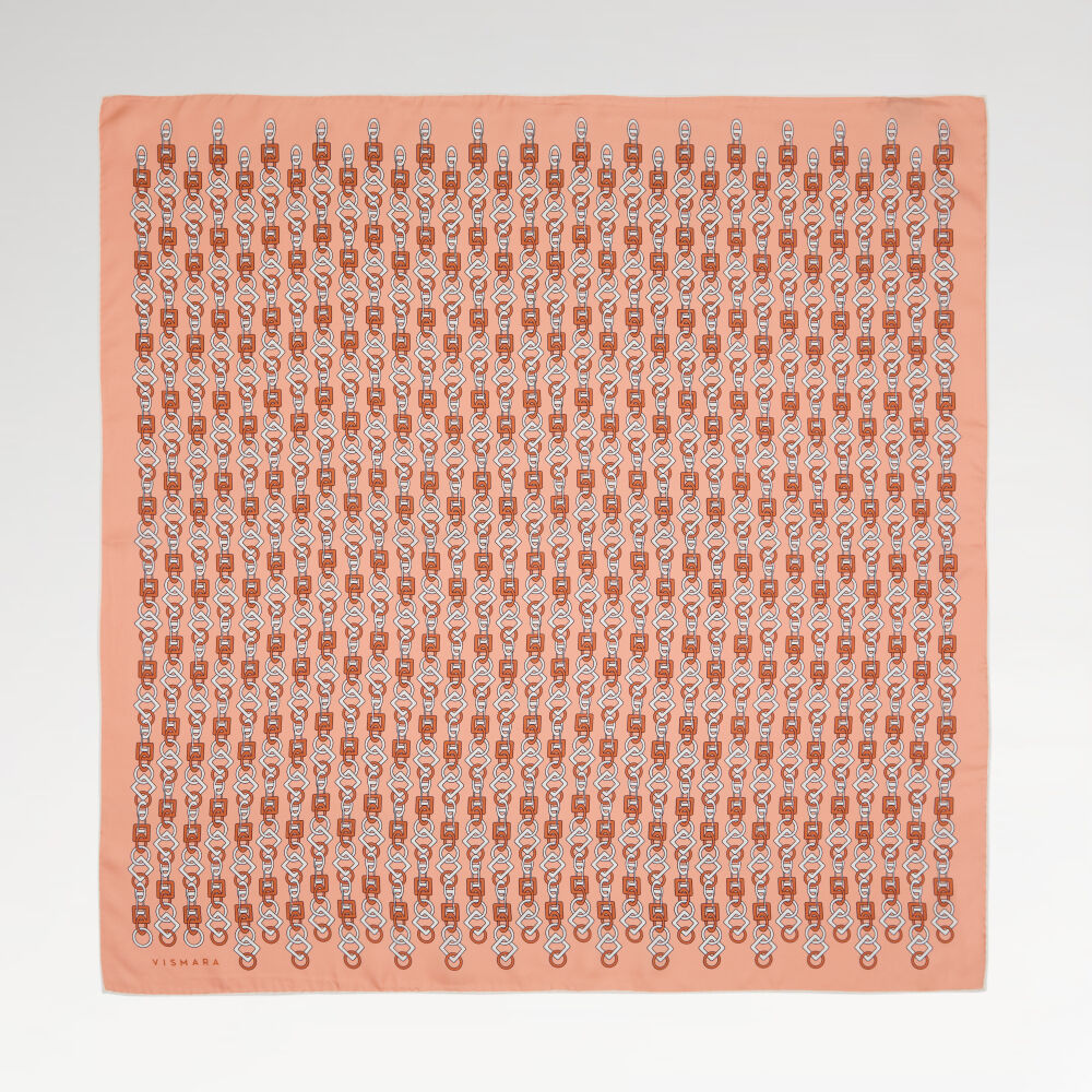 Somon Zincir Motif Desenli Twill İpek Eşarp