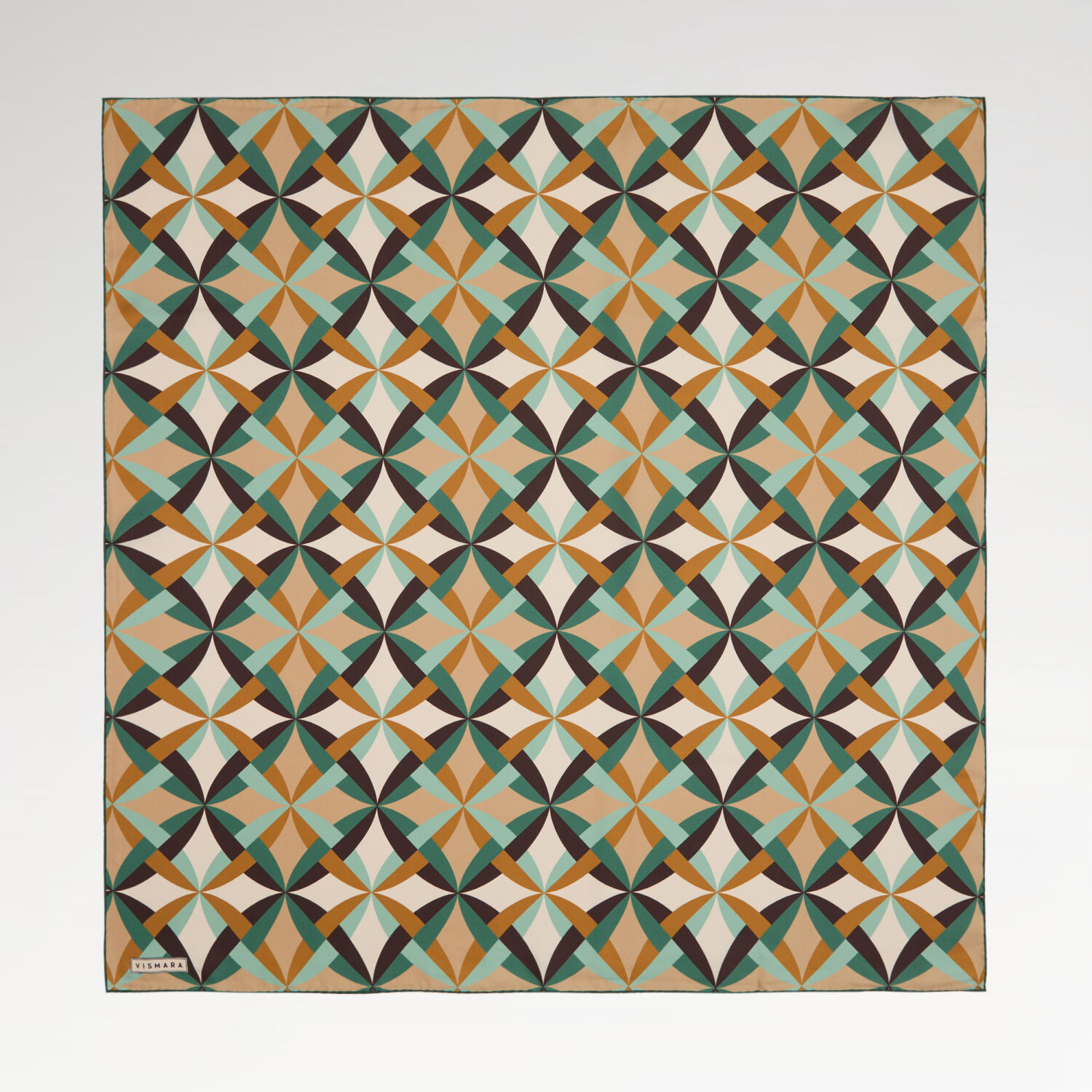 Su Yeşili Antik Mozaik Desenli Twill İpek Eşarp - 1