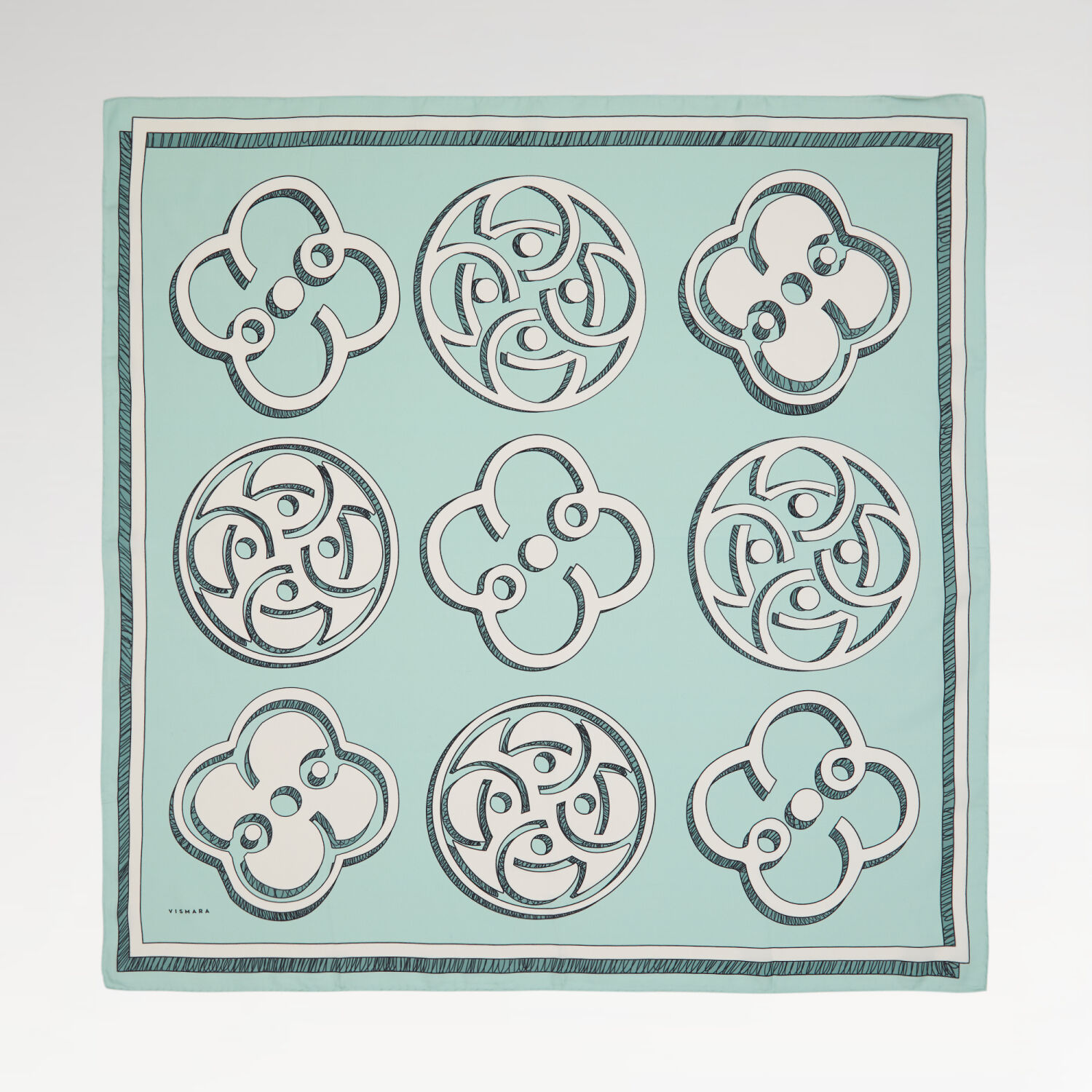 Su Yeşili Vismara Monogram Desenli Twill İpek Eşarp - 1