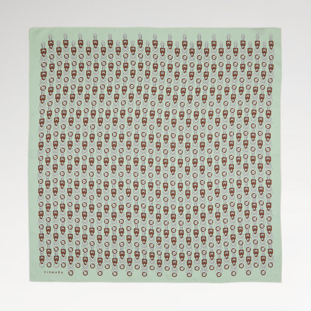 Su Yeşili Zincir Motif Desenli Twill İpek Eşarp