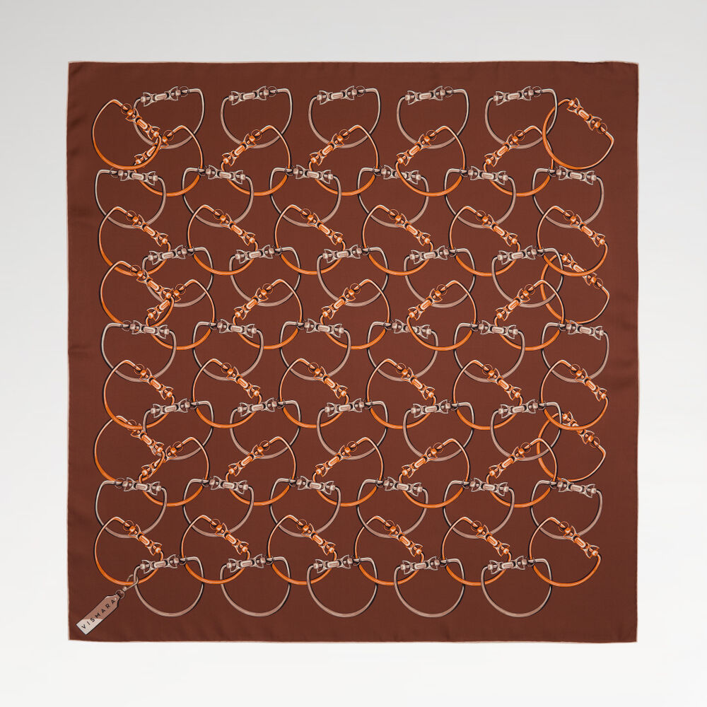 Tan Chain Pattern Twill Silk Square Scarf