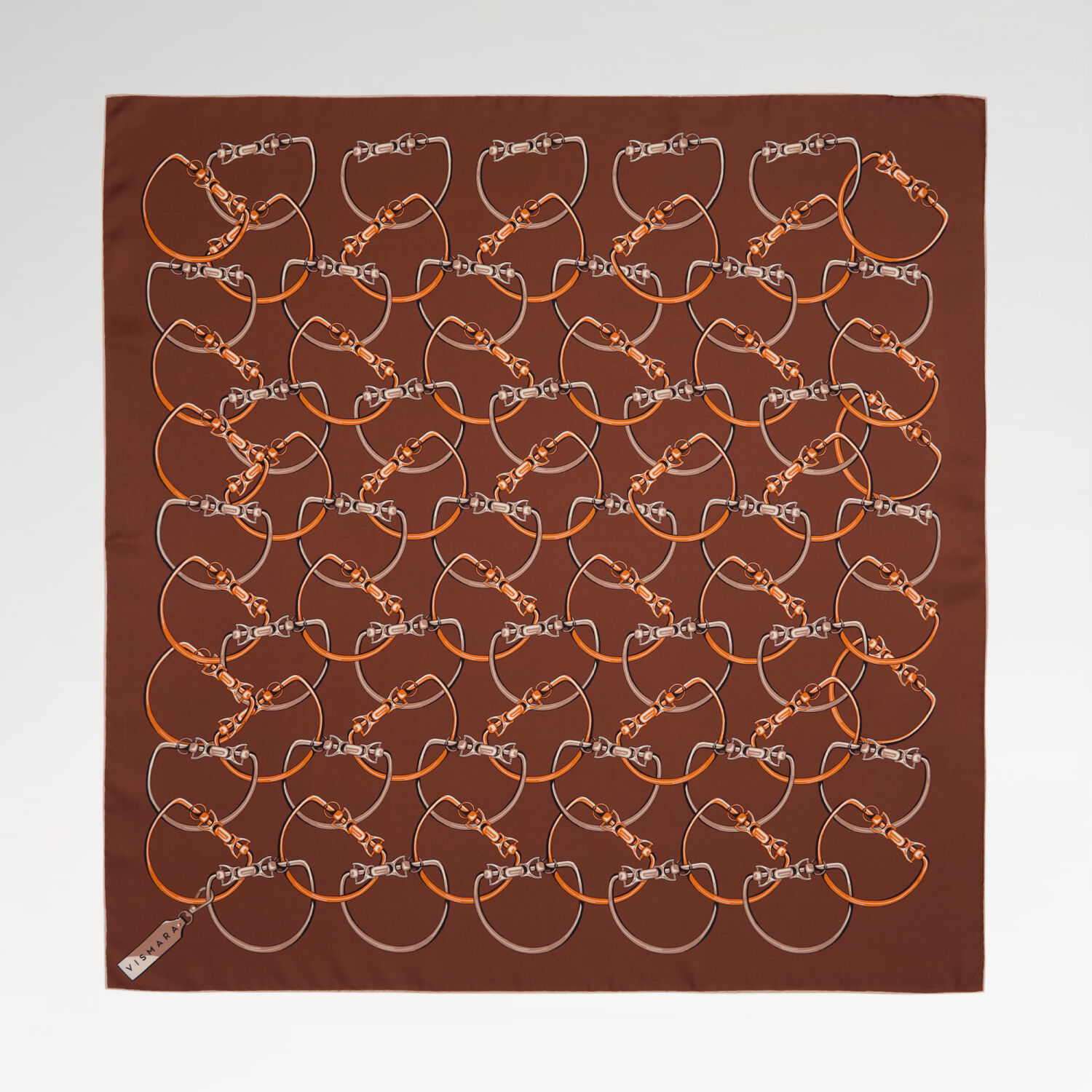 Tan Chain Pattern Twill Silk Square Scarf - 1