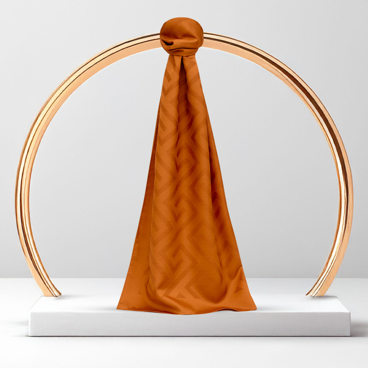 Tan G Pattern Jacquard Wool Silk Scarf - 1