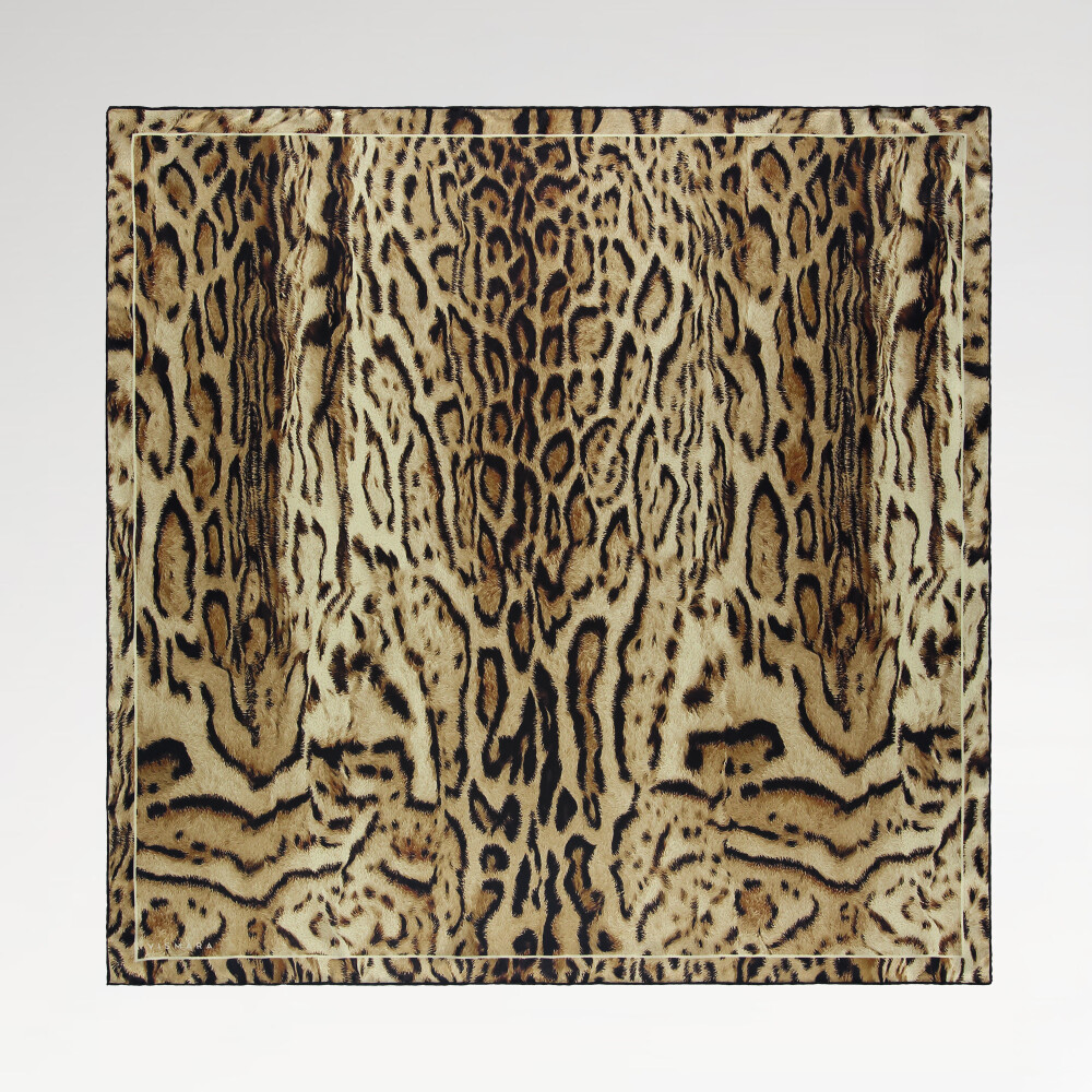 Tan Leopard Motif Pattern Twill Silk Square Scarf