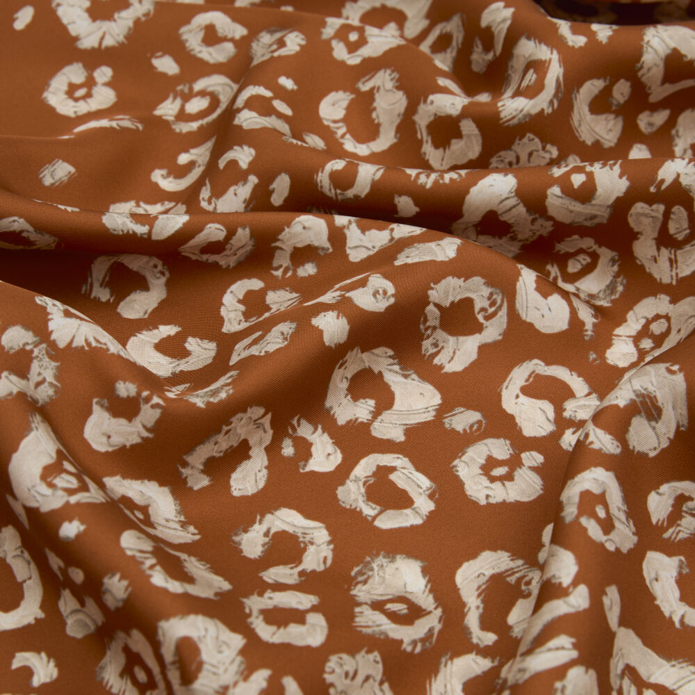 Tan Modern Leopard Texture Patterned Twill Silk Square Scarf - Vismara