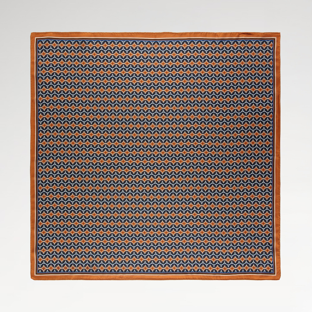 Tan Retro Pattern Twill Silk Square Scarf