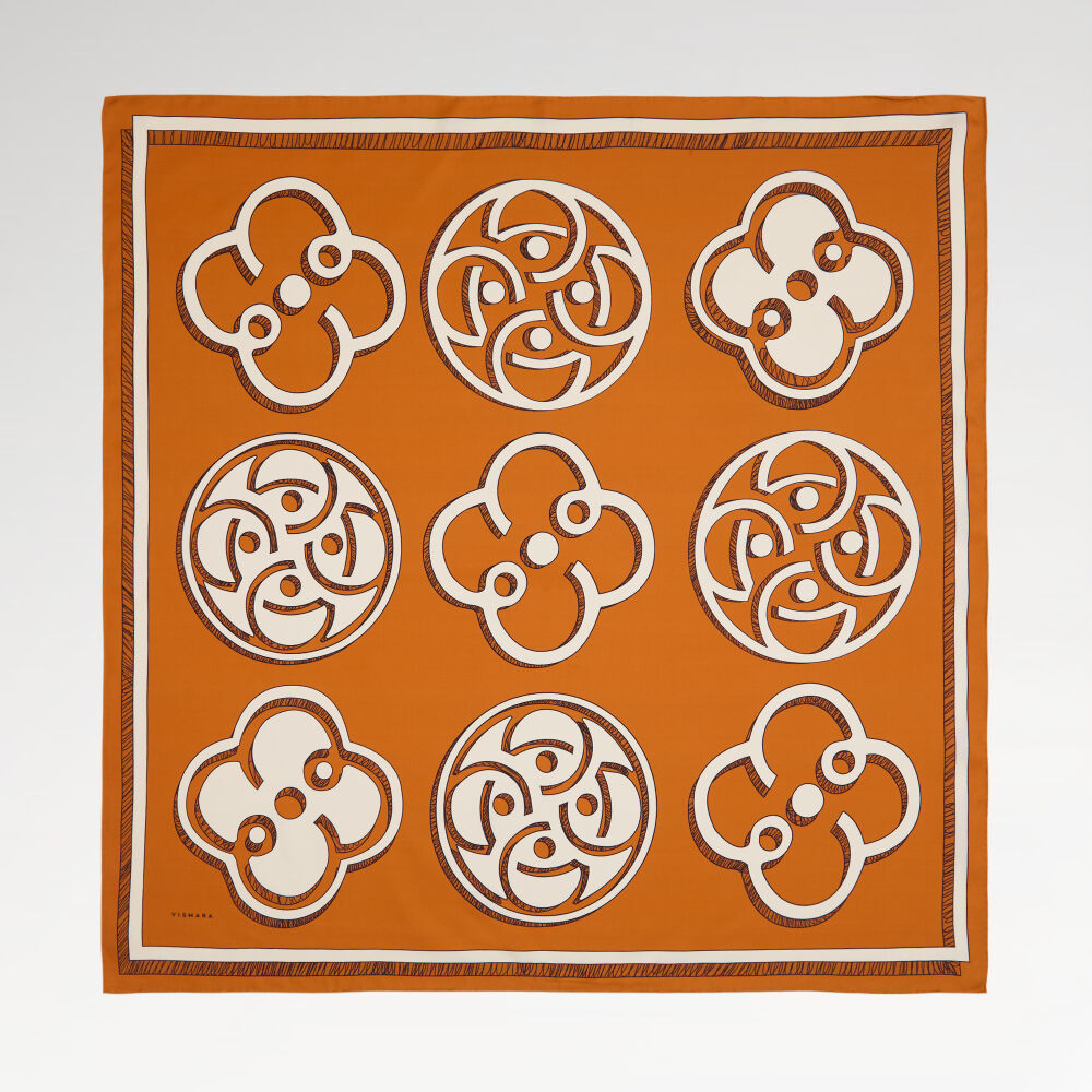 Tan Vismara Monogram Patterned Twill Silk Square Scarf