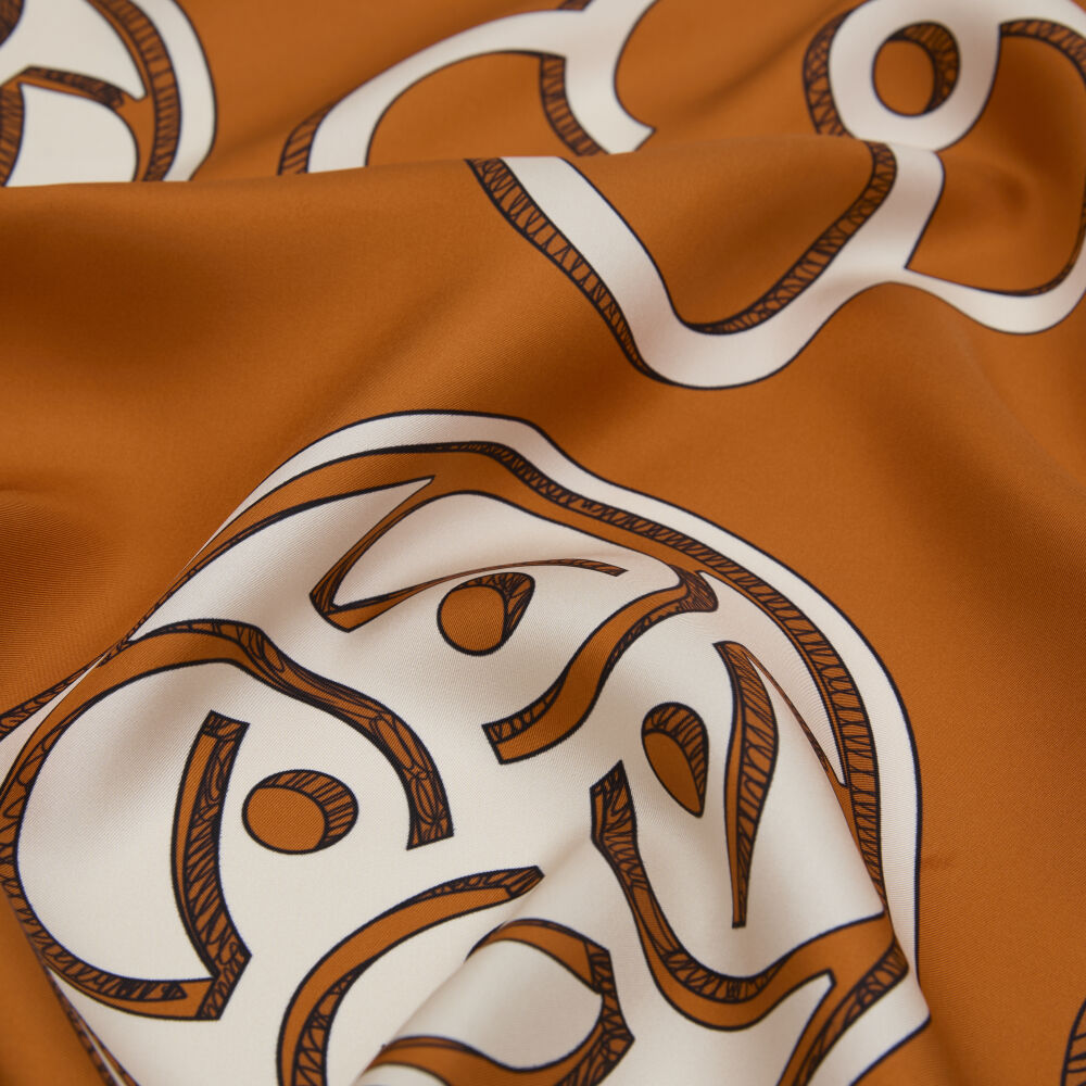 Tan Vismara Monogram Patterned Twill Silk Square Scarf - Vismara
