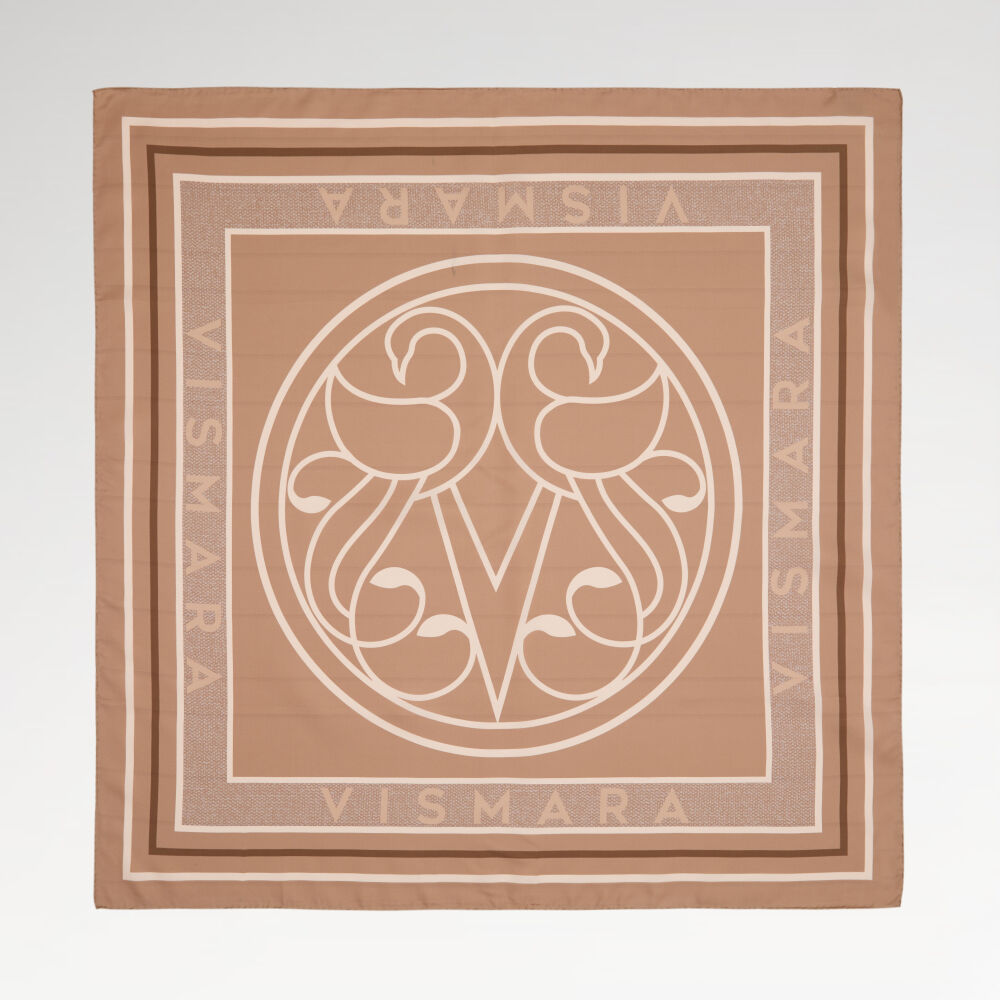 Tan Vismara Swan Pattern Twill Silk Square Scarf