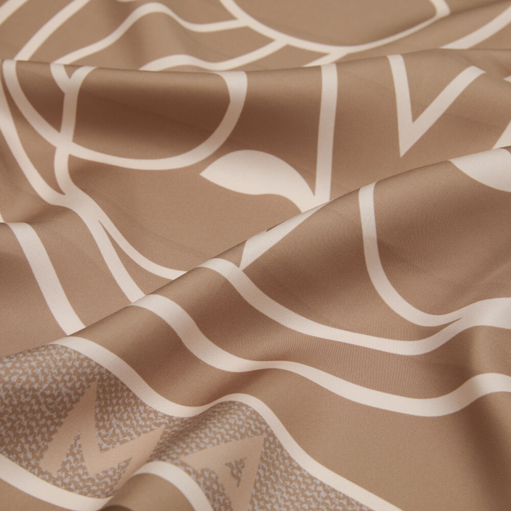 Tan Vismara Swan Pattern Twill Silk Square Scarf - Vismara