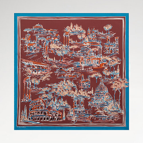 Tile Blue Roma Eterna Patterned Silk Square Scarf