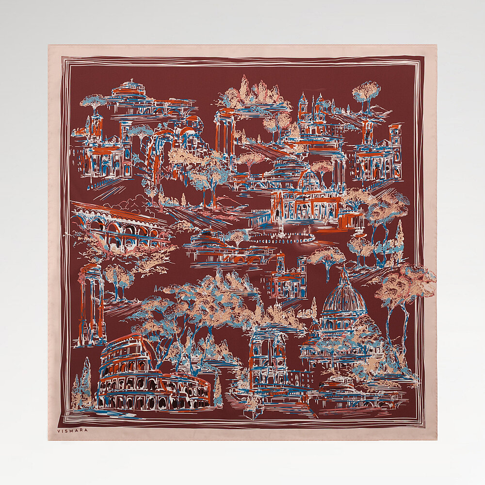Tile Pink Roma Eterna Patterned Silk Square Scarf - 1