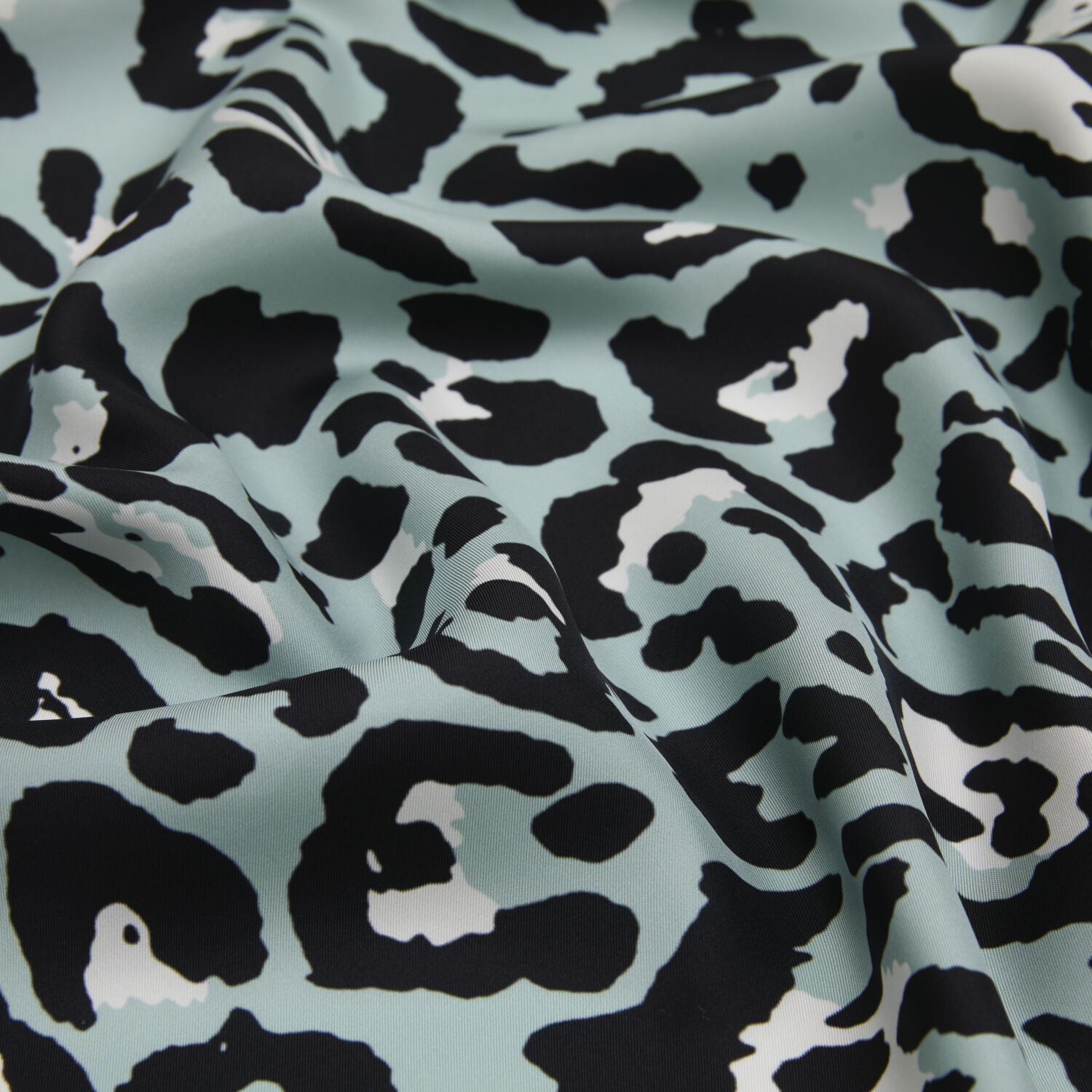 Turkuaz Modern Leopar Desenli Twill İpek Eşarp - 2