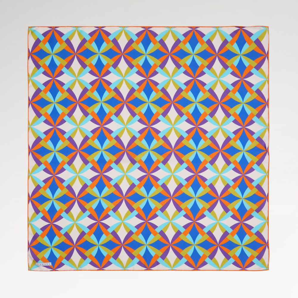 Turquoise Antique Mosaic Patterned Twill Silk Square Scarf