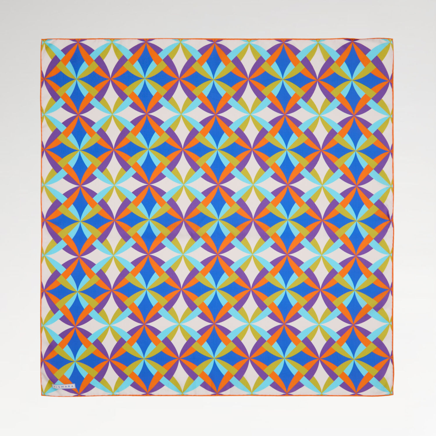 Turquoise Antique Mosaic Patterned Twill Silk Square Scarf - 1