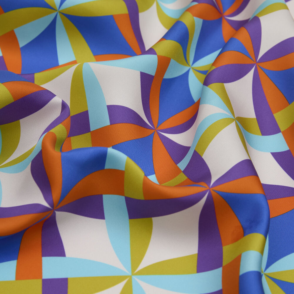 Turquoise Antique Mosaic Patterned Twill Silk Square Scarf - Vismara