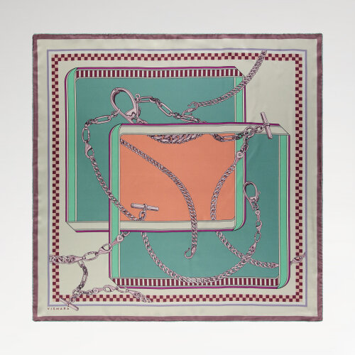 Turquoise Chain Dance Patterned Silk Square Scarf