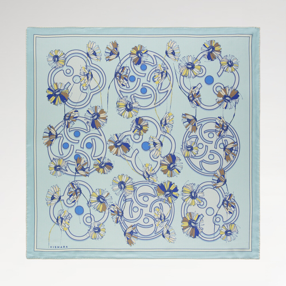 Turquoise Daisyne Pattern Twill Silk Square Scarf