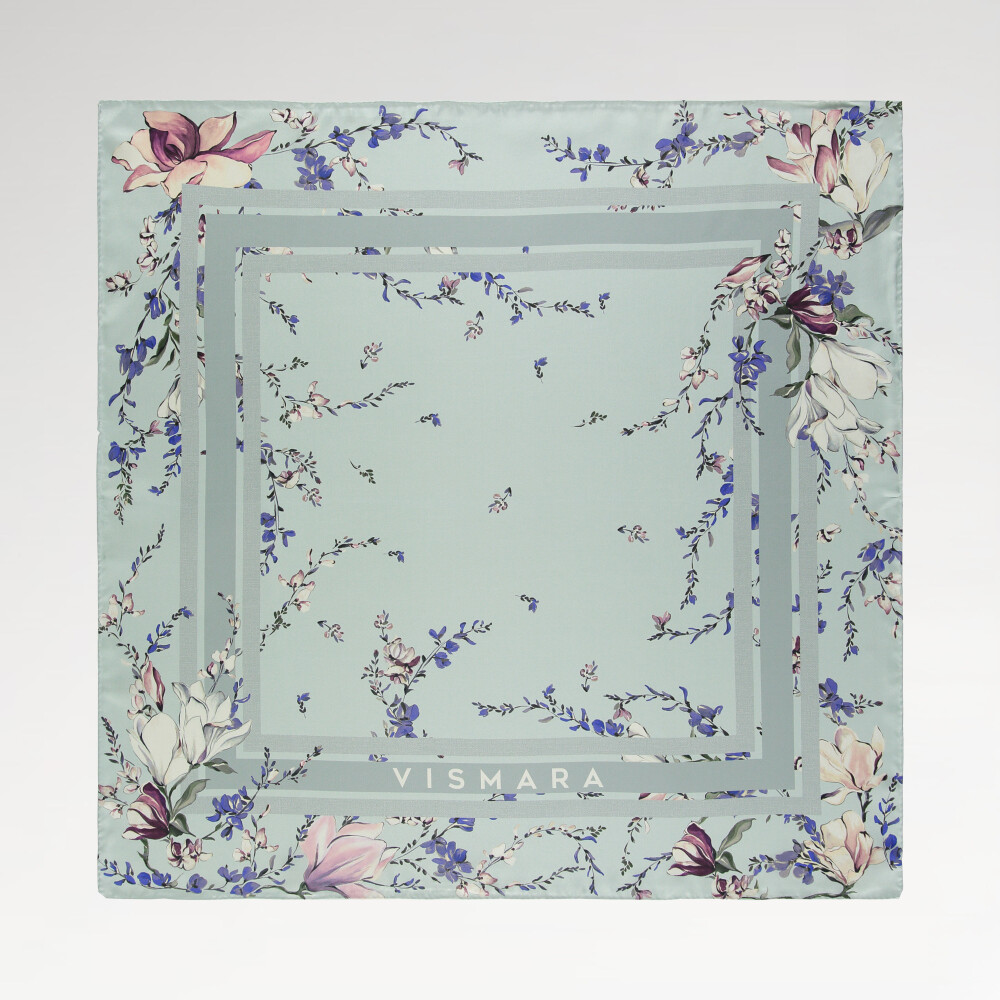 Turquoise Garden Harmony Pattern Twill Silk Square Scarf