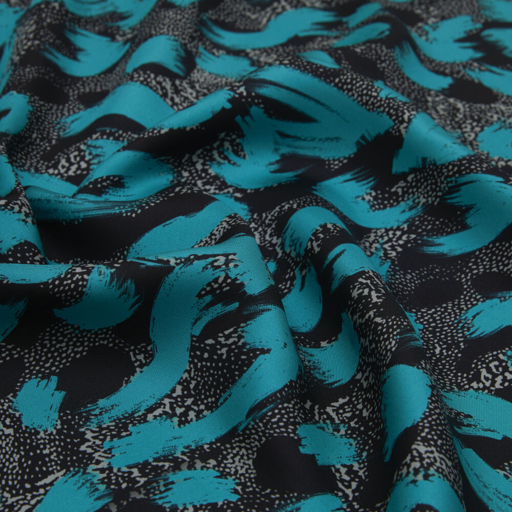 Turquoise Leopard Print Twill Silk Square Scarf - Vismara